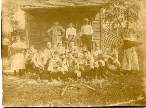 Early Base Ball Team on Porch With B on Uniforms